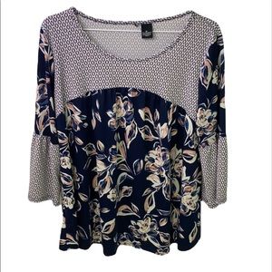 Floral Print Puffy Sleeve Blouse Size LP